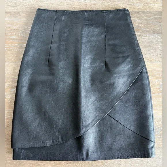 Black Leather Mini Wrap Skirt - Picture 1 of 5